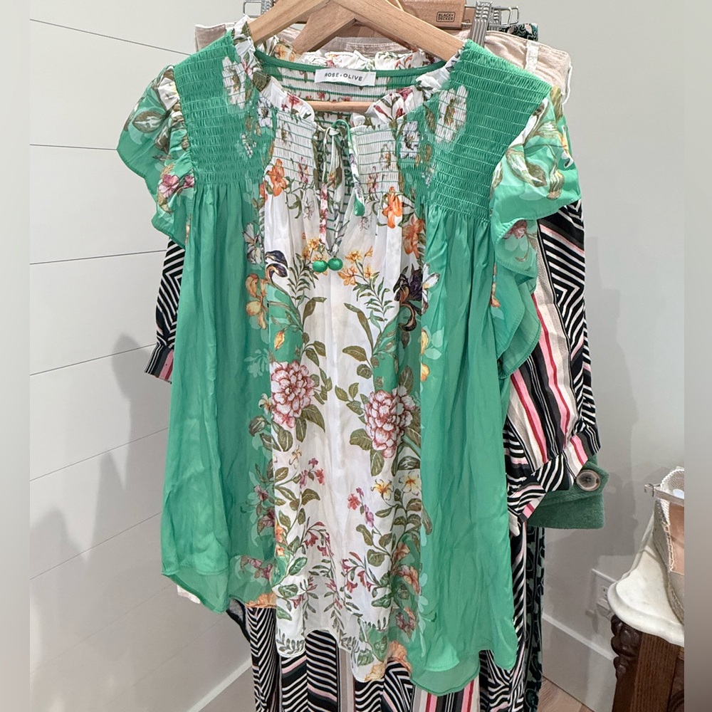 Rose & Olive Green Floral Blouse XL